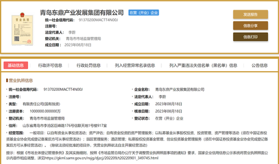 網傳&ldquo;化債&rdquo;的青島東鼎集團成立了:注冊資本100億 從事投資活動